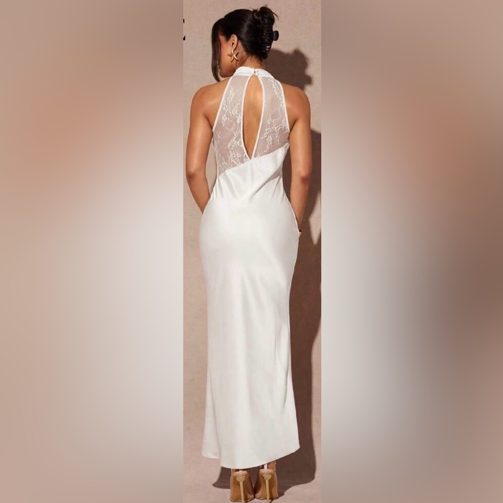 SHEIN Elegant White Backless Lace Dress